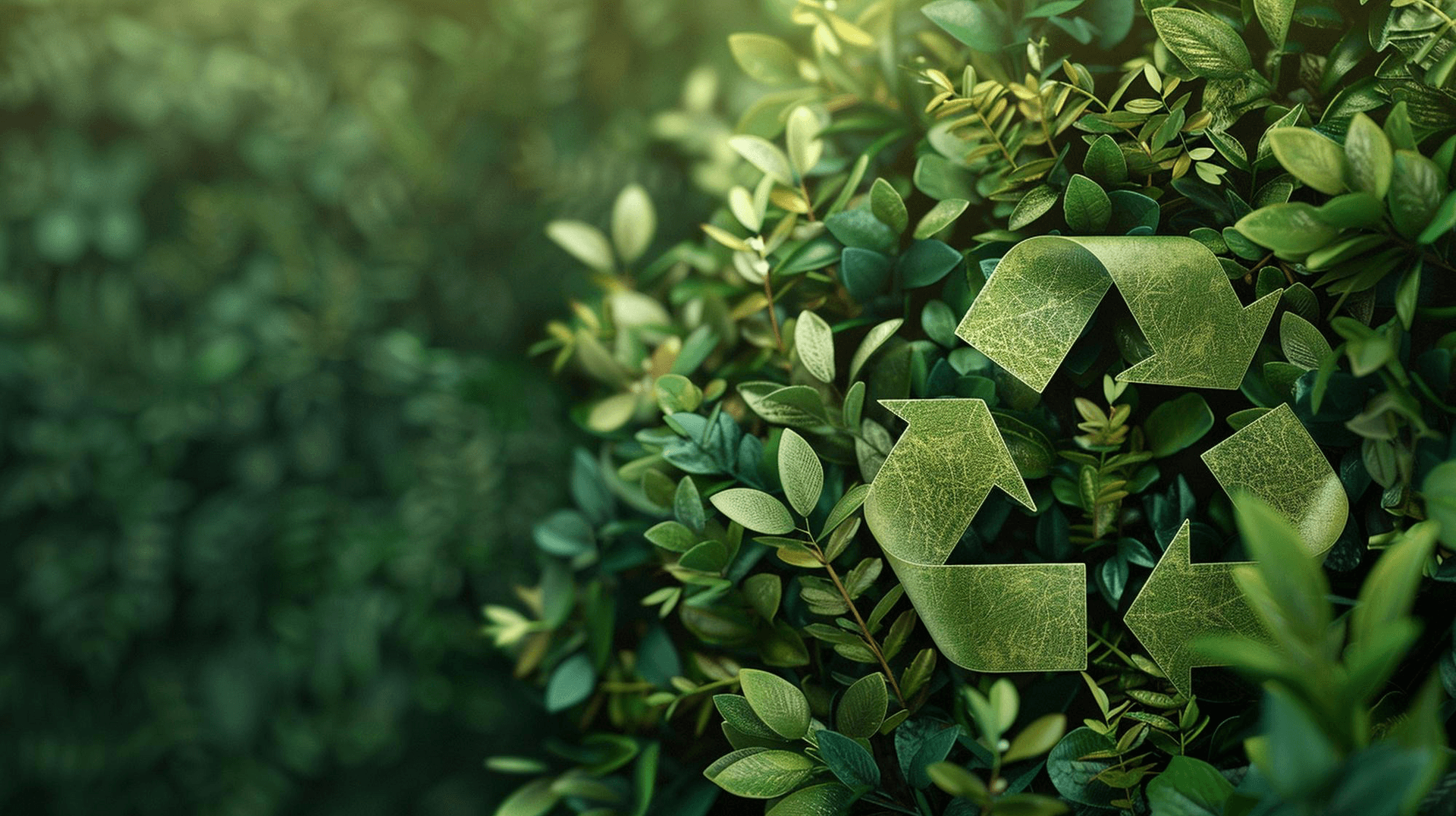 A recycle symbol formed by green leaves, representing sustainability and environmental consciousness.