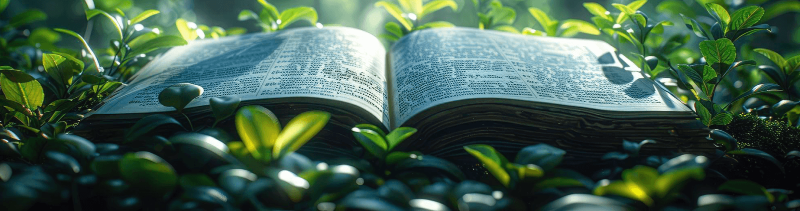 dictionary book opened over the green leaves