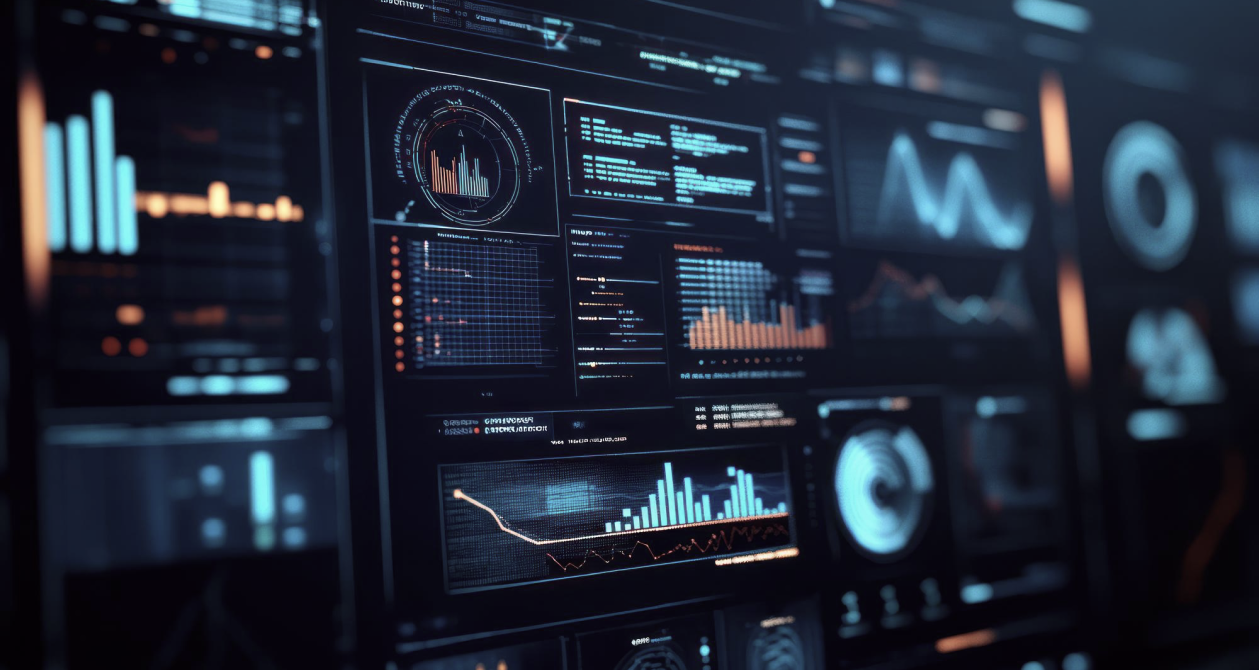 A computer screen displaying various types of data, including charts, graphs, and numerical information.